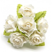 Декоративный букетик  белый, DKB149A, 6 цветков, диаметр цветка 2,5 см